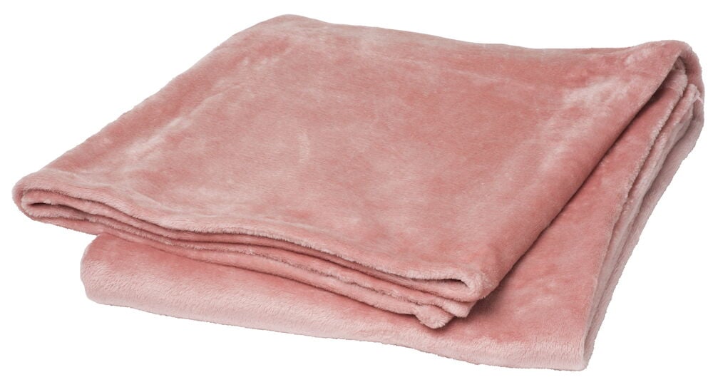 Vaaleanpunainen vanha torkkupeitto pehmeää polyesteriä.