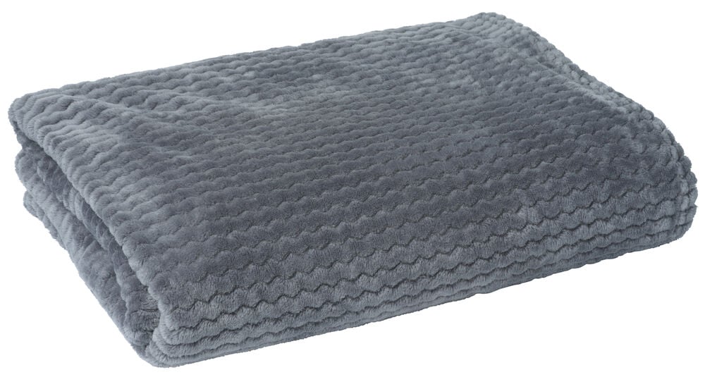 Vikt grå pläd med zickzackmönster i mjuk polyester.