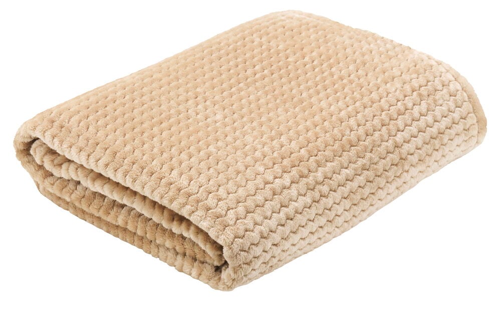 Vikt naturfärgad pläd med mjuk struktur polyester.