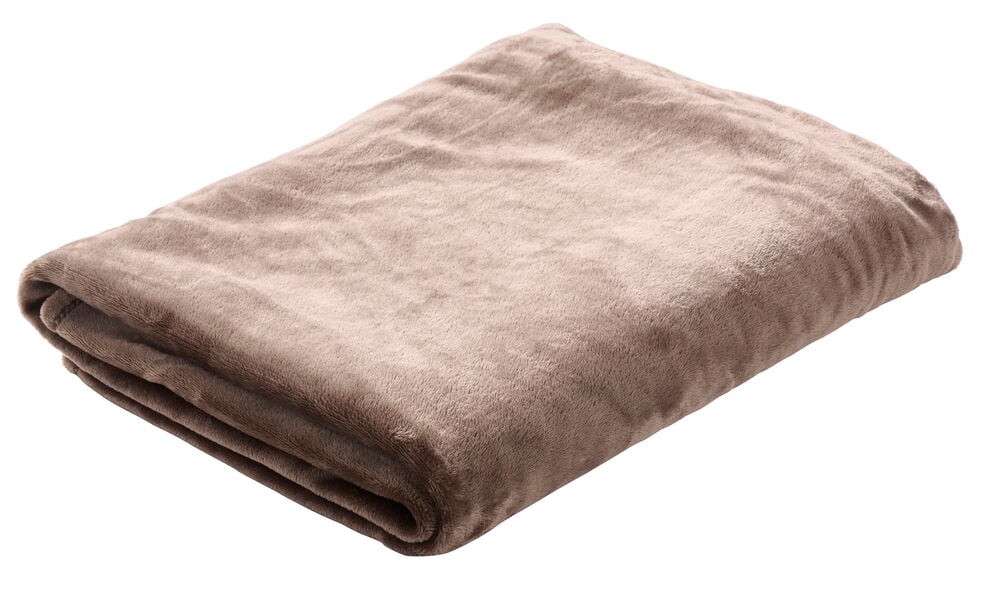 Mole brown polyesteri Torkkupeitto Freja, taitettuna, pehmeällä plyysipinnalla.