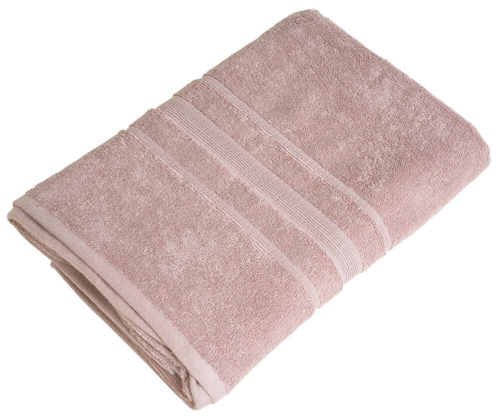 Vikt rosa handduk med dekorativa ränder.