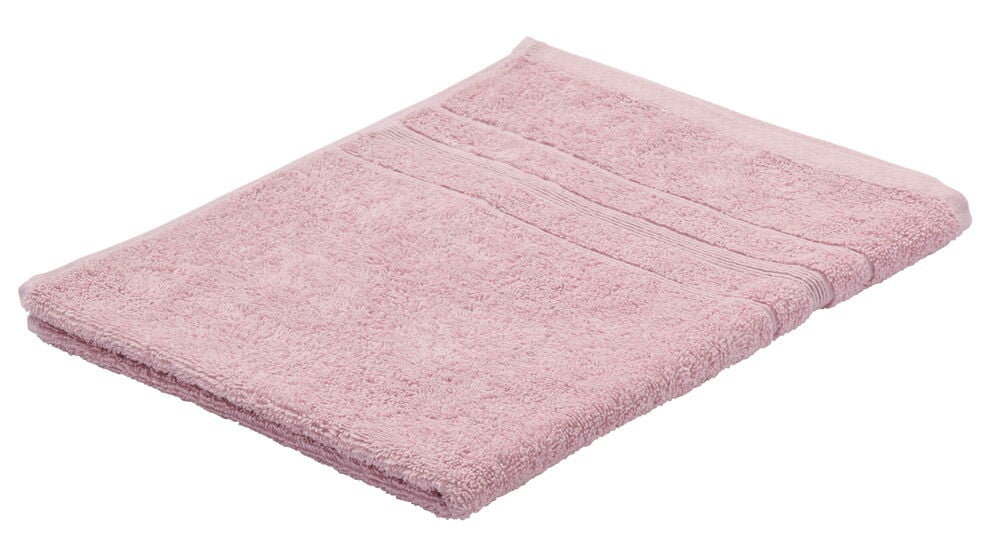 Vikt gammelrosa handduk med dekorativa linjer.