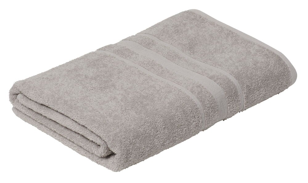 Silverfärgat badlakan i bomull med ränder.