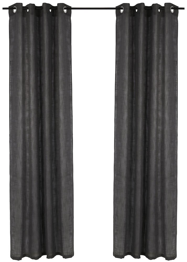 To granittgrå gardinlengder med maljer.