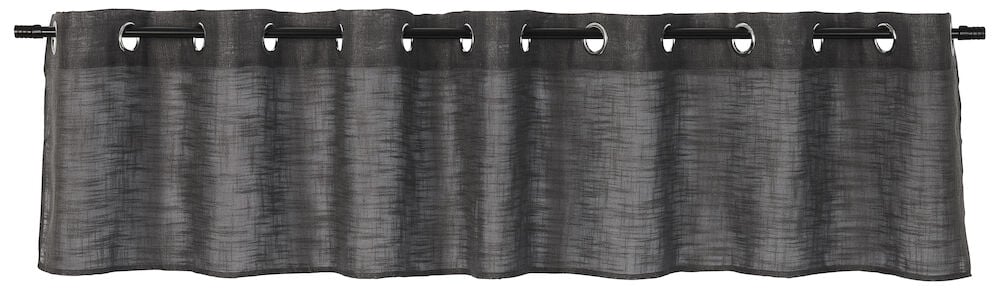 Graniitinharmainen verhokappa pellavatyylissä renkailla.