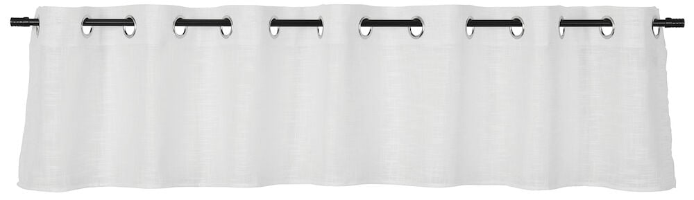 Hvit gardinkappe i polyester med maljer.