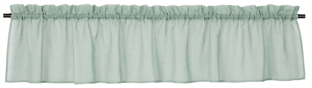 Lys jadegrønn gardinkappe i linnedignende stoff.