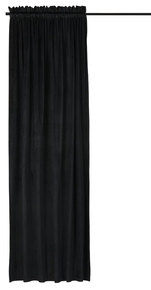 Svart fløyelsgardin med doble kanaler for oppheng.