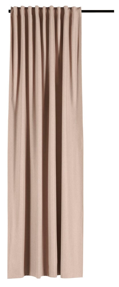 Beiger Verdunkelungsvorhang aus Polyester mit plissierter Struktur.