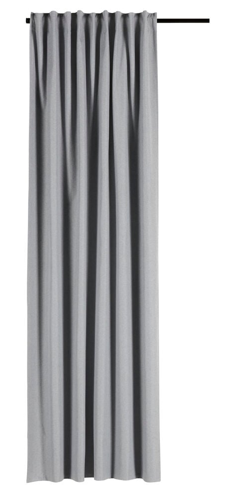 Hellgrauer Verdunkelungsvorhang aus Polyester mit Strukturgewebe.