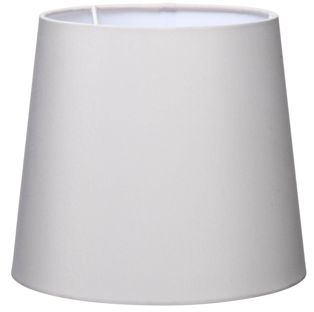 Beige cylindrisk tyg lampskärm med vit insida.