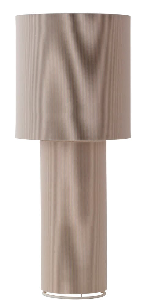 En 37x89 cm off-white sylindrisk lampe med ribbet tekstur og todelt design, med en hvit basering.