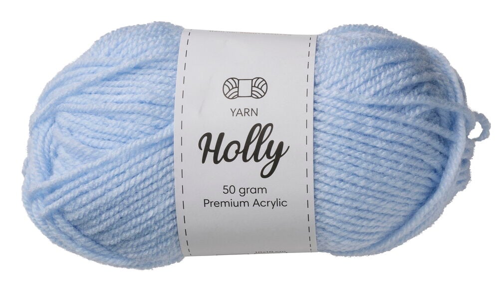 Ett nystan ljusblått Holly 50 g Premium akrylgarn.