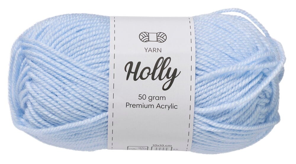 Vaaleansininen Lanka Holly 50g Premium Acrylic kerä valkoisella etiketillä.