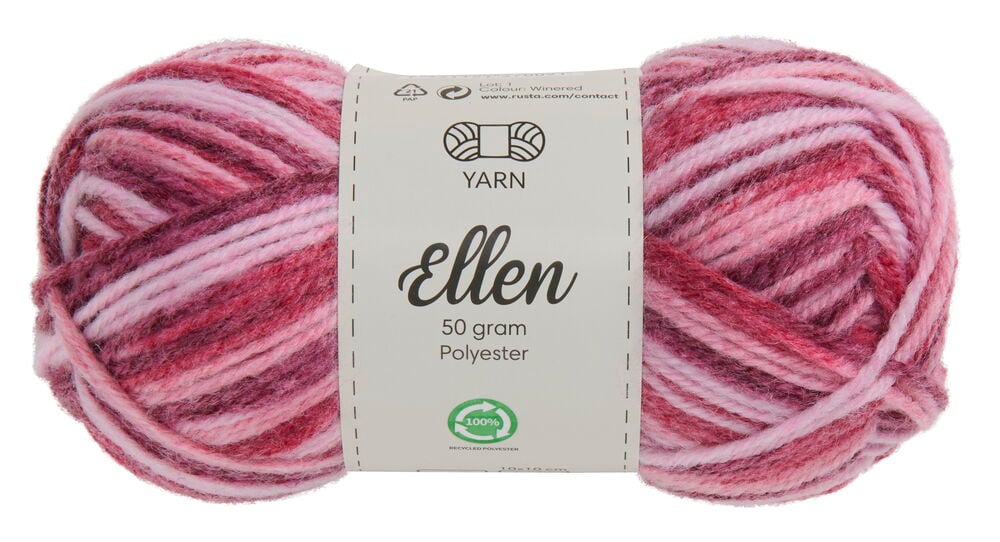 Stränge Garn in rosa und rot melierten Nuancen.