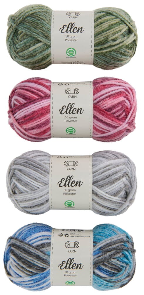 Vier Knäuel buntes Woll- und Baumwollgarn