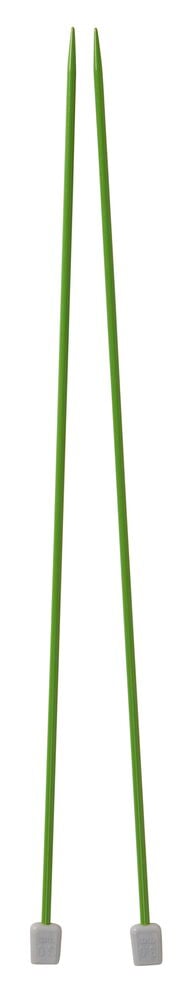 Två gröna stickor med gråa ändar.