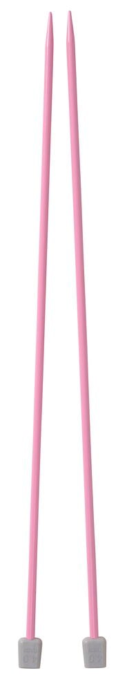 Två rosa stickor med grå ändar.