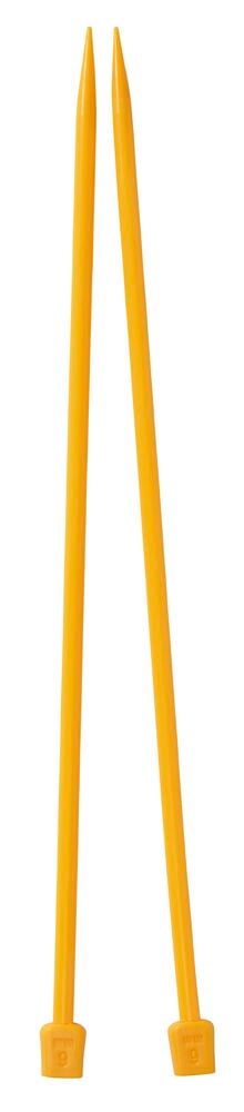 Två gula stickor med spetsiga ändar.