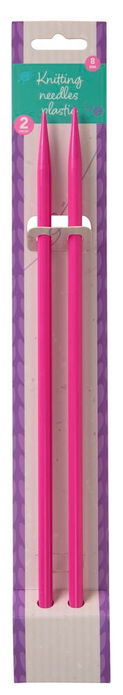 Två rosa stickor i genomskinlig förpackning.