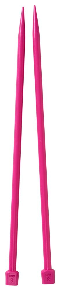 Två rosa stickor i plast med trubbig ände.