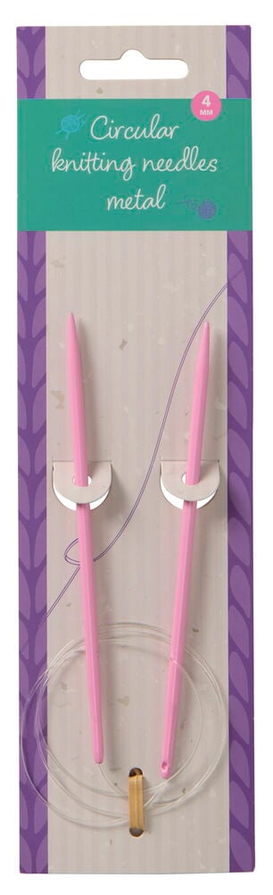 Metalliset pyöröpuikot, joissa on vaaleanpunaiset kahvat.