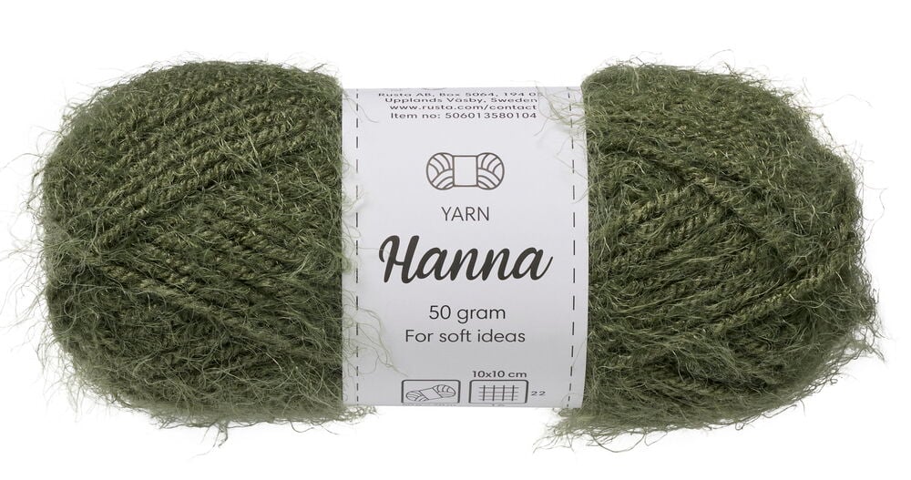 Vihreä Hanna lanka, 50 grammaa, pörröisellä tekstuurilla.