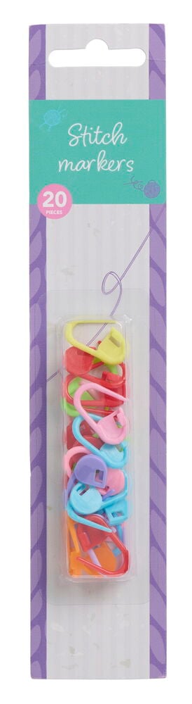 Maskmarkörer, ett paket med 20 färgglada maskmarkörer av plast i olika klara färger.