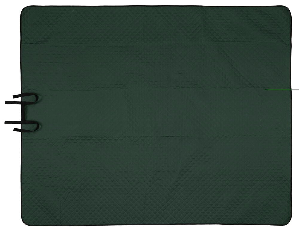 Stor mørkegrønn piknikteppe med bærehåndtak.