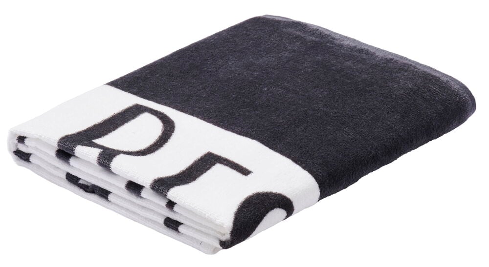 Vekt strandhåndkle med gråhvit stripete design.