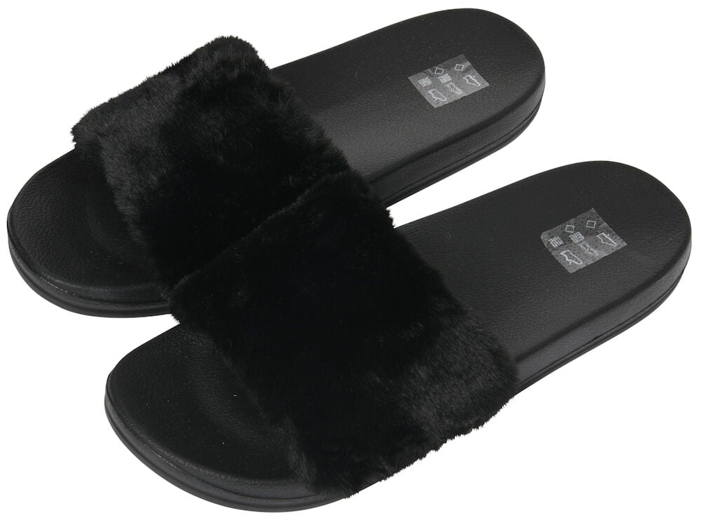 Svarta slip-in tofflor med mjukt teddyfoder.