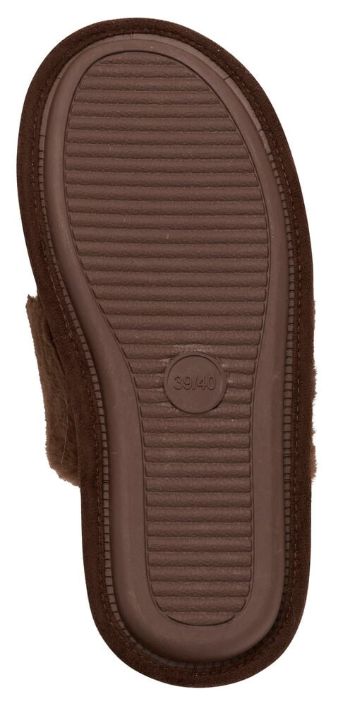 Mörkbruna Ruby tofflor i polyester, undersida av sula med storlek 39/40.
