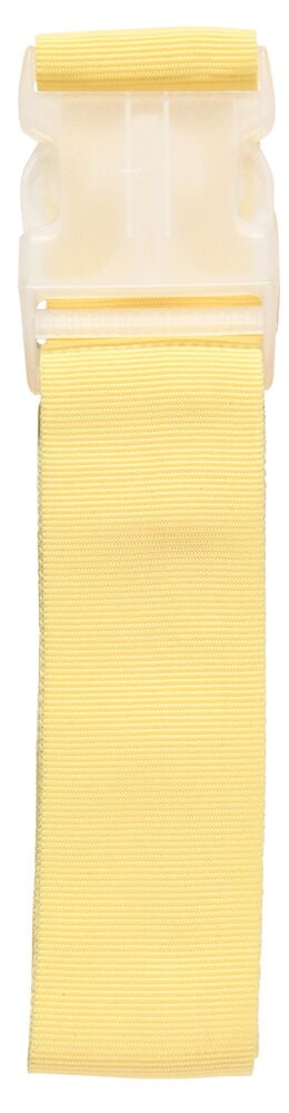 Gul bagagerem med ljus plastspänne.