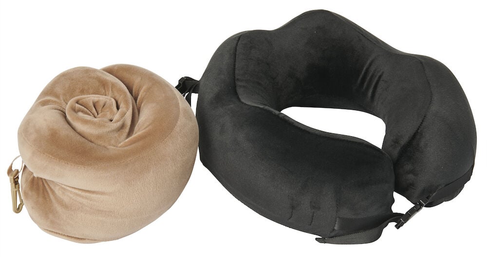 Svart och beige nackkudde i minnesskum.