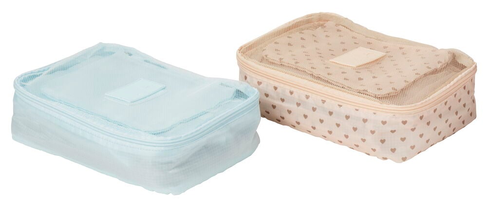 To pakke kuber i polyester med ulike mønstre.