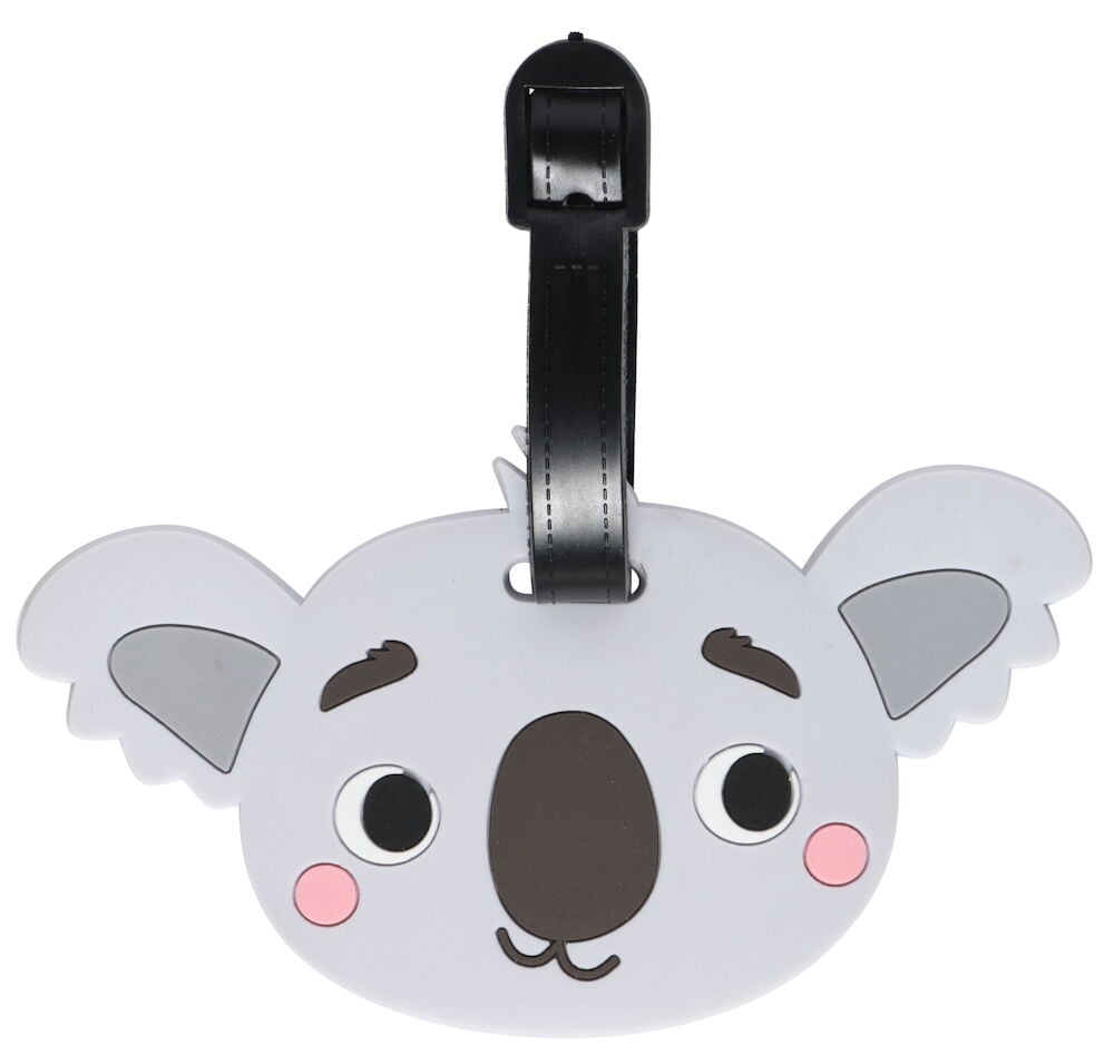 Gepäckschild in Form eines Koalagesichts.