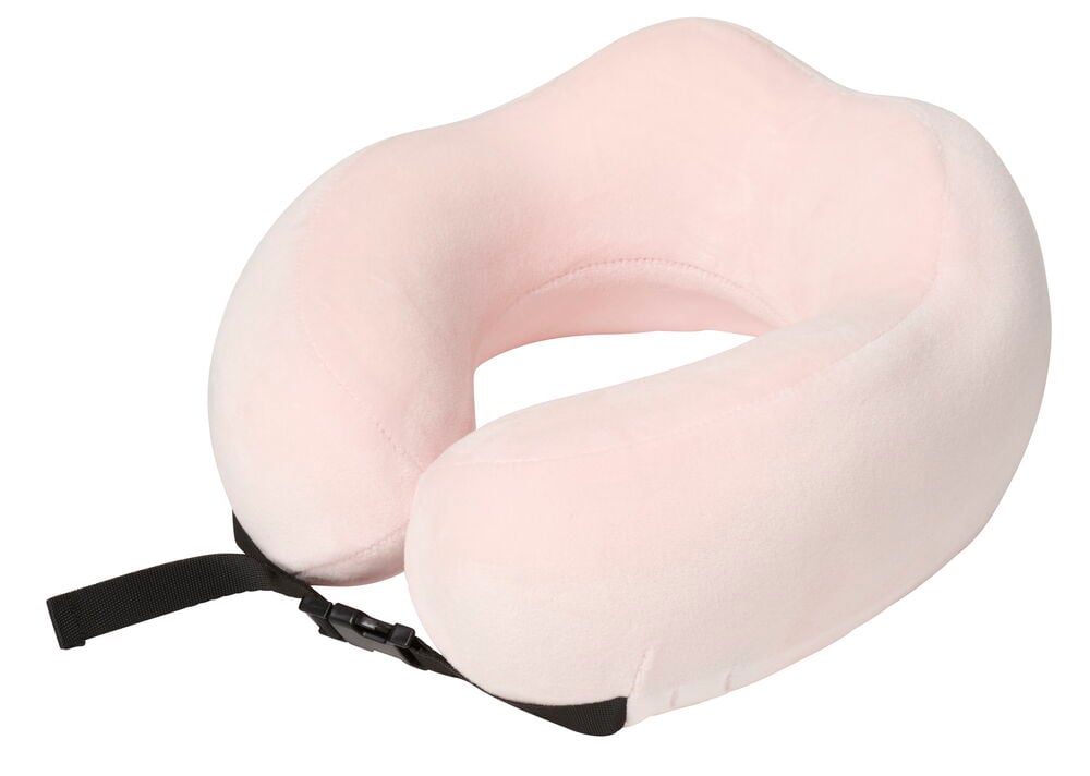 Ljusrosa nackkudde i velour med justerbart band.