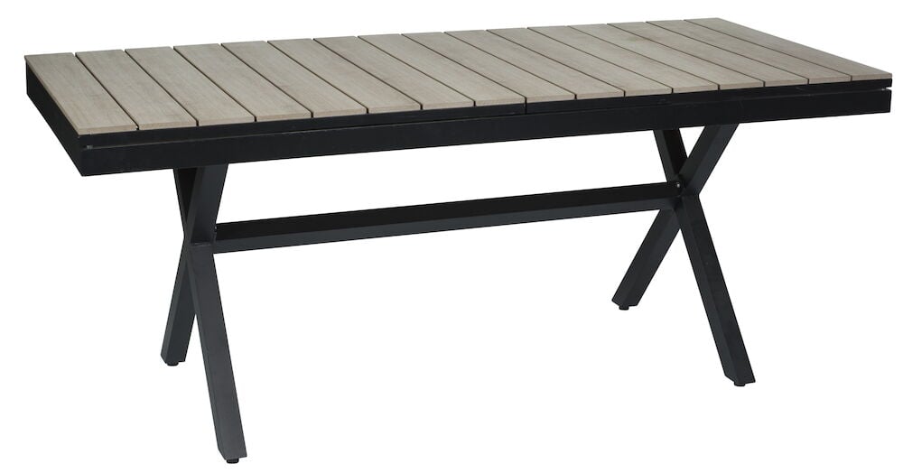 Svart uttrekkbart bord med aintwood bordplate.