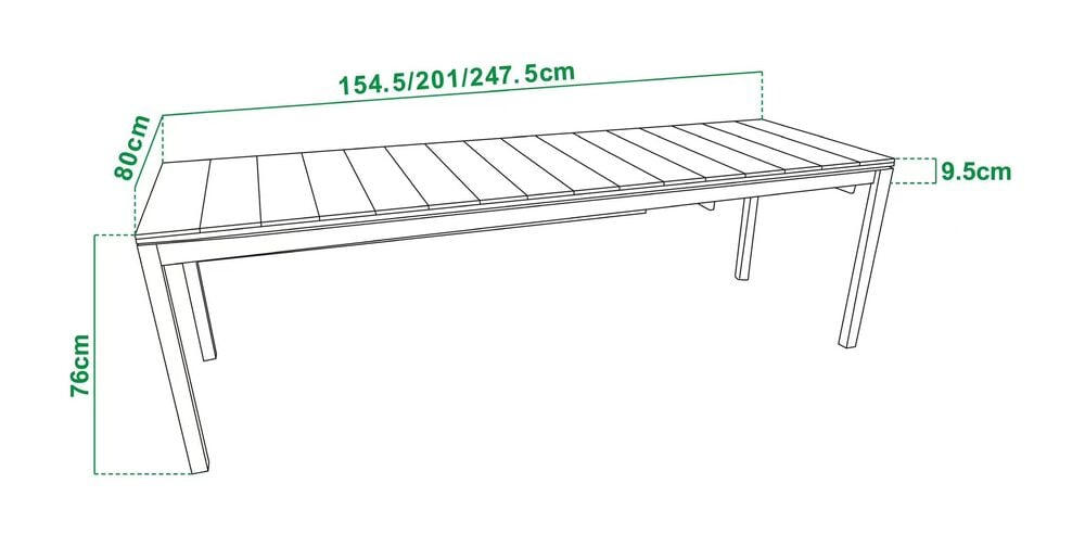 Musta jatkettava ruokapöytä suorakulmaisella pöytälevyllä.