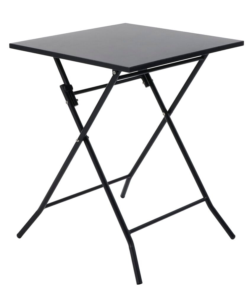 Musta taitettava neliönmuotoinen kahvilapöytä ulkokäyttöön.