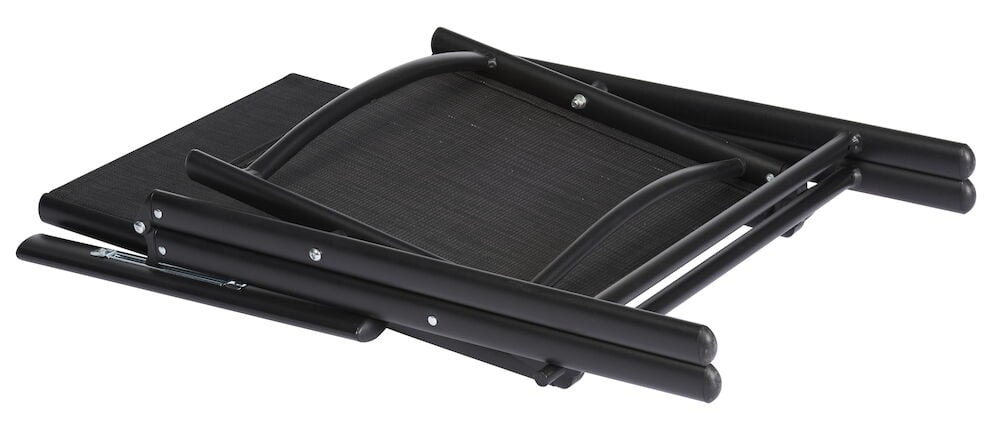 Svart hopfälld positionsstol i aluminium och textilen.