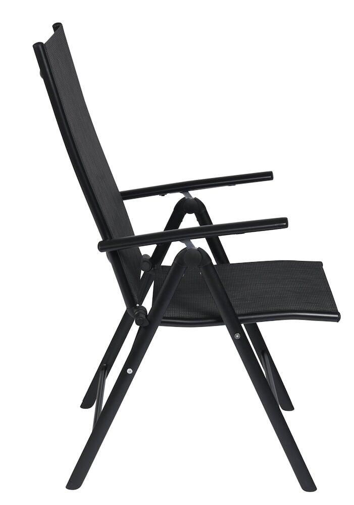 Svart positionsstol i aluminium med hög rygg.