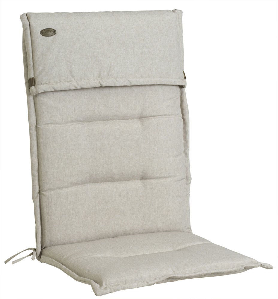 Beige tyyny korkealle selkänojalle, niskatyyny mukana.