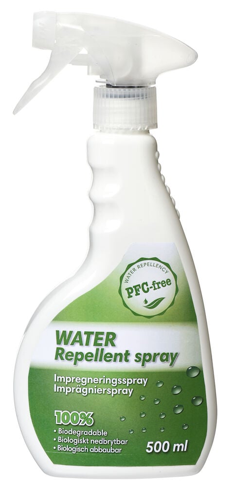 Valkoinen suihkepullo, jossa vihreä etiketti ja suihkusuutin.