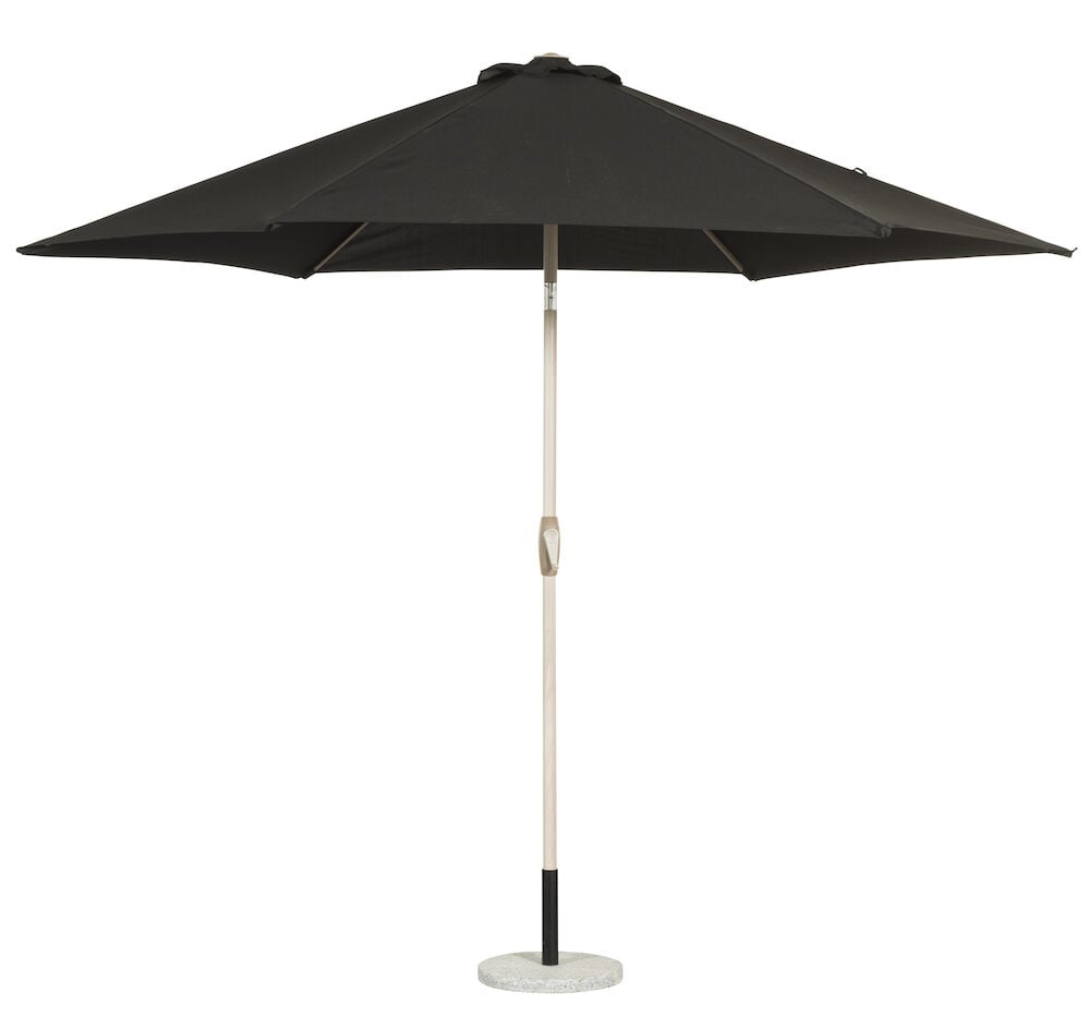 Musta varjo, jossa on pyöreä kangas ja puumainen varsi.