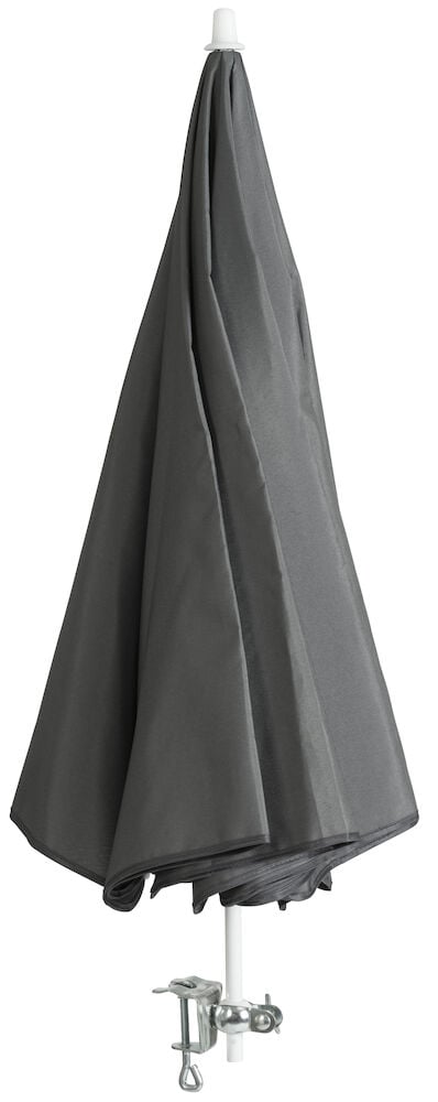 Taitettava harmaa varjo valkoisella tangolla ja kiinnikkeellä.