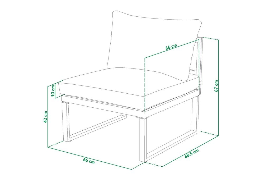 Schwarzes Loungemodul mit beigem Kissen und Stahlrahmenbeinen.