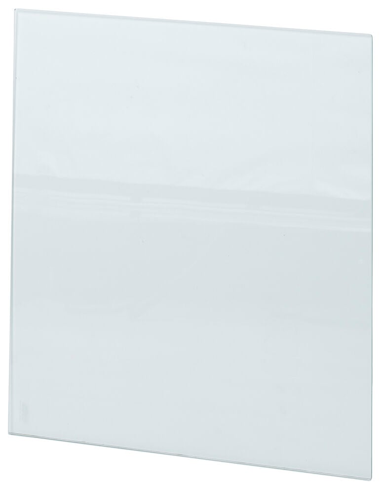Rektangulær glassplate i klart herdet glass.