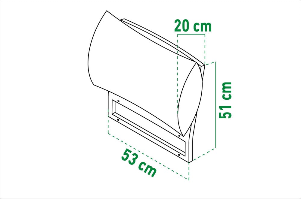 Zeichnung der Rückenlehne mit angegebenen Maßen und Proportionen.