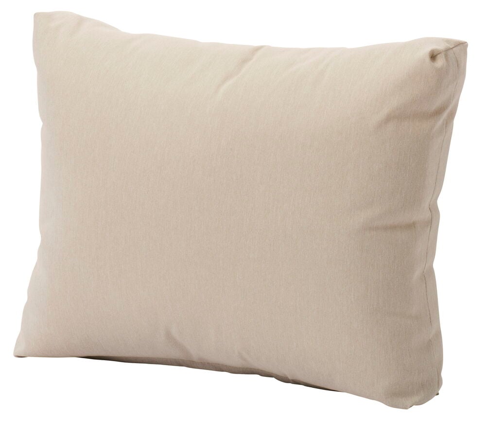 Beiges wasserabweisendes Kissen für den Außenbereich.